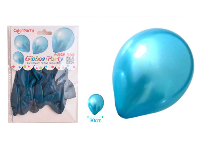 Ballon aqua blauw metallic 30cm 10 stuks