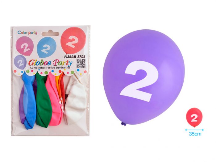 BALLONNEN MET CIJFER 2 8PCS