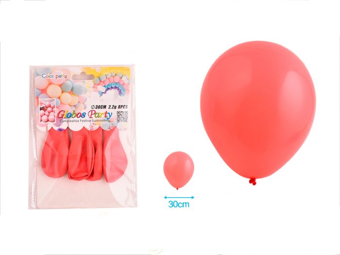 BALLON PASTEL ROOD feestviering 30CM 8ST