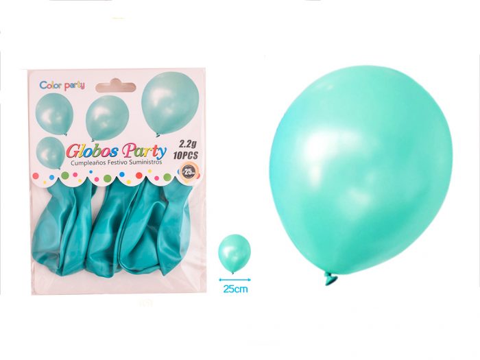 Ballonnen turquoise metallic parelmoer 25cm 10 stuks