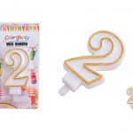 Feestviering cijferkaars verjaardagskaars nr 2 goud-wit 7cm