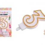 Feestviering cijferkaars verjaardagskaars nr 3 goud-wit 7cm