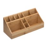 Organizer bamboo bureau kantoor pennenbakje make up accessoires hout 5Five naturel 10 vakken