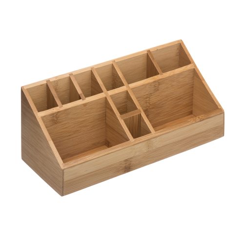 Organizer bamboo bureau kantoor pennenbakje make up accessoires hout 5Five naturel 10 vakken