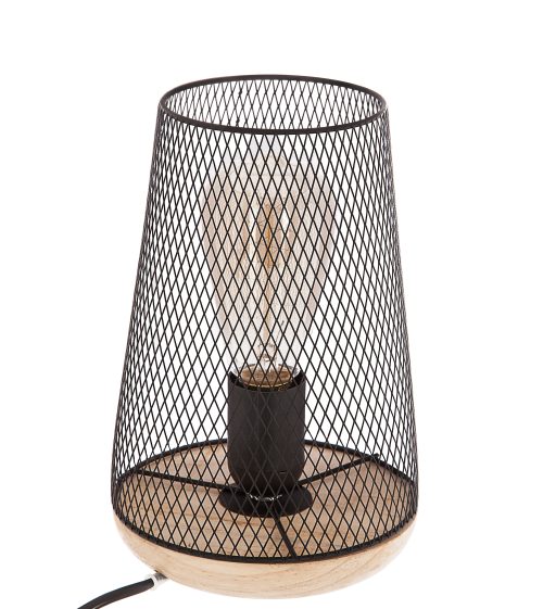 schemerlamp staal mesh industrieel zwart design tafellamp Zely metaal-hout 23cm