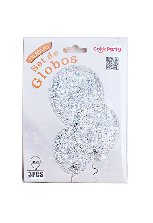 Ballonnen m/confetti zilver glitters 3st