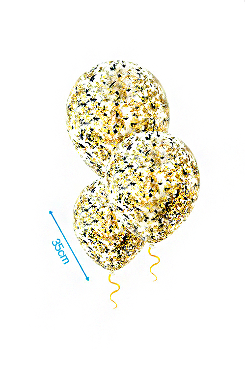 gevulde Ballonnen met folieconfetti vulling confetti goud zwart 3st