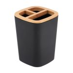 RUBBER TOOTHBRUSH HOLDER + ABS AND BAMBOO - BLACK