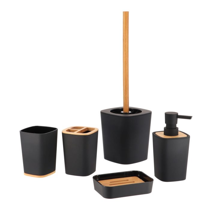 RUBBER TOOTHBRUSH HOLDER + ABS AND BAMBOO - BLACK