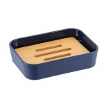 RUBBER SOAP DISH + ABS AND BAMBOO - NAVY BLUE