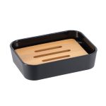 RUBBER SOAP DISH + ABS AND BAMBOO - BLACK