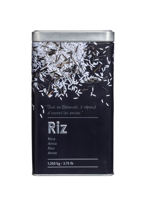 RICE BOX EMBOSSED 3D metalen stalen aluminium rijst voorraadblik voorraaddoos bewaarblik bewaardoos opbergdoos vershoudbak vershouddoos zwart