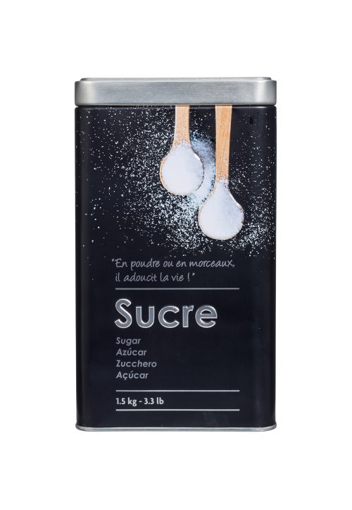 SUGAR BOX EMBOSSE 3D metalen stalen aluminium suiker voorraadblik voorraaddoos bewaarblik bewaardoos opbergdoos vershoudbak zwart