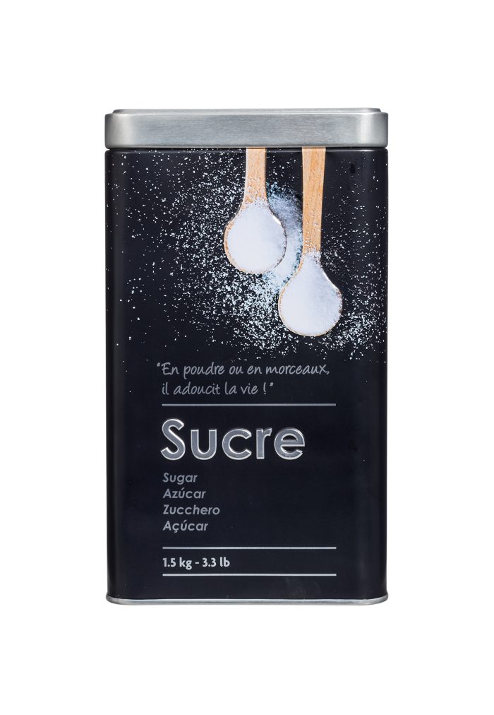 SUGAR BOX EMBOSSE 3D metalen stalen aluminium suiker voorraadblik voorraaddoos bewaarblik bewaardoos opbergdoos vershoudbak zwart