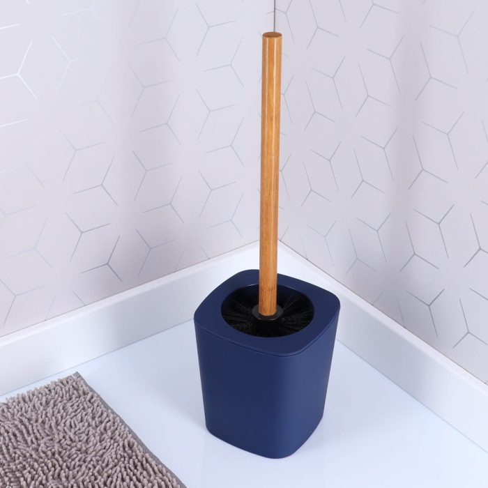 RUBBER TOILET BRUSH + ABS AND BAMBOO STEM - NAVY BLUE
