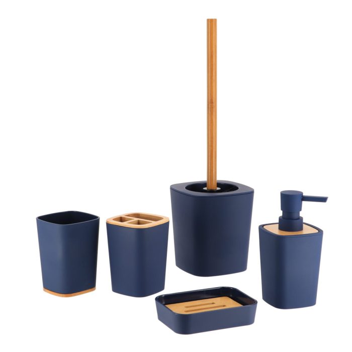 RUBBER TOILET BRUSH + ABS AND BAMBOO STEM - NAVY BLUE