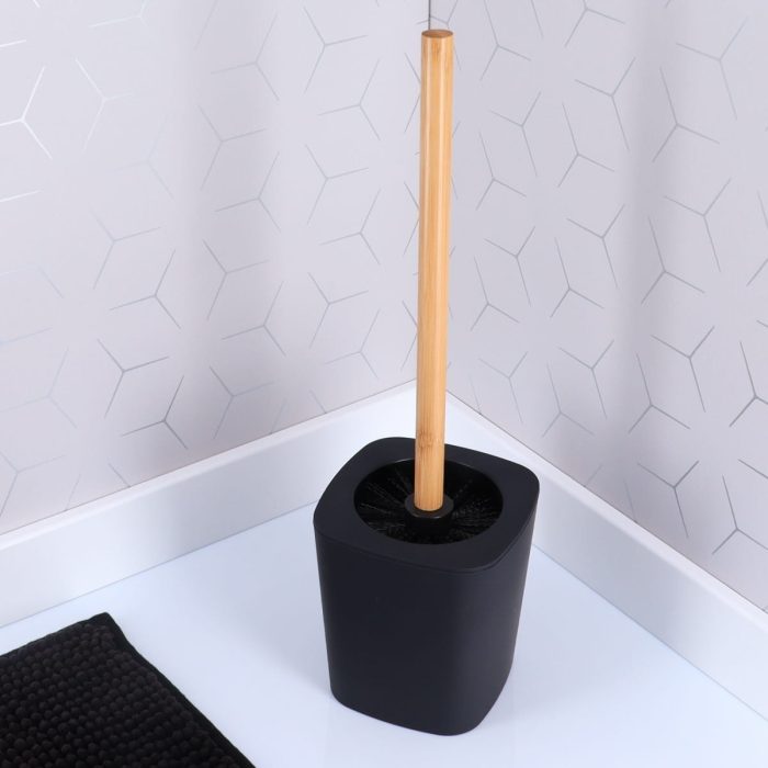 RUBBER TOILET BRUSH + ABS AND BAMBOO STEM - BLACK