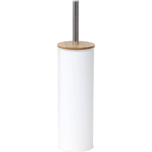 METAL TOILET BRUSH WITH BAMBOO COVER - WHITE