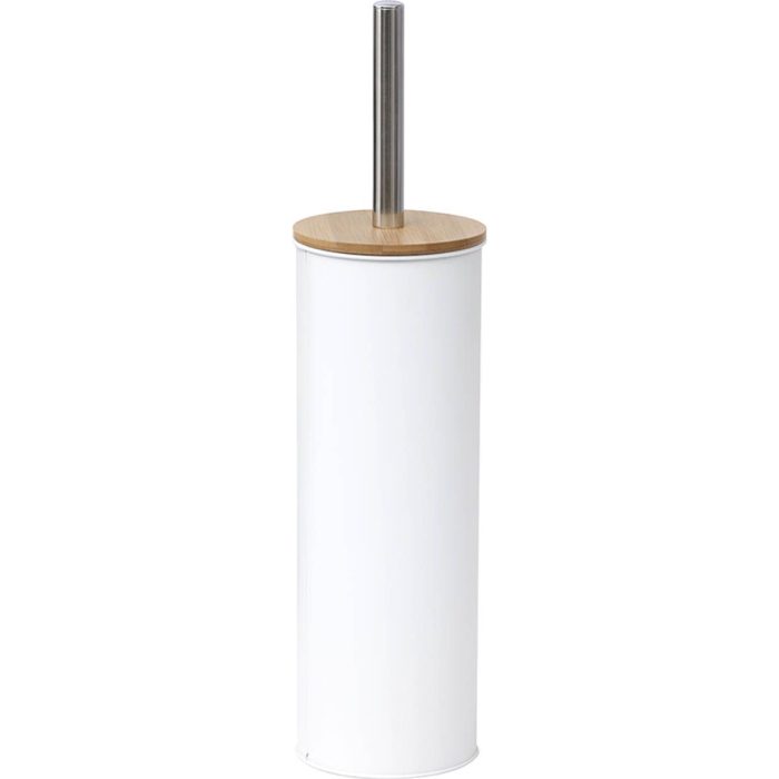 METAL TOILET BRUSH WITH BAMBOO COVER - WHITE