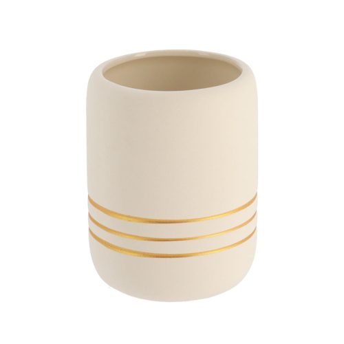 Badkamerbeker stoneware crème-goud 390ml tandeborstelbeker tandenborstelhouder spoelbeker steen beige moderne chique crème