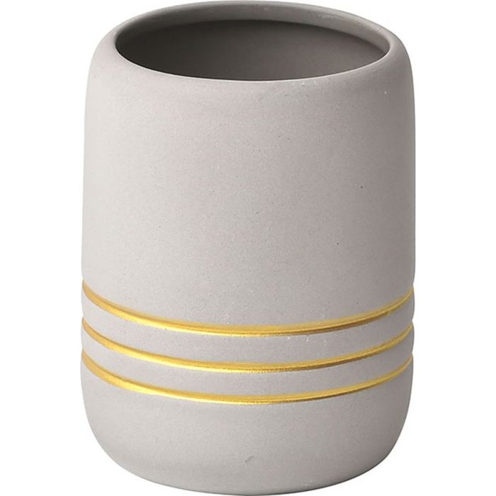 Badkamerbeker stoneware grijs-goud 390ml tandenborstelbeker tandenborstelhouder spoelbeker steen goud gelijnd chique