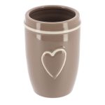 Badkamerbeker stoneware hartje taupe-wit 350ml tandenborstelhouder tandenborstelbeker spoelbeker steen landelijke romantische taupe