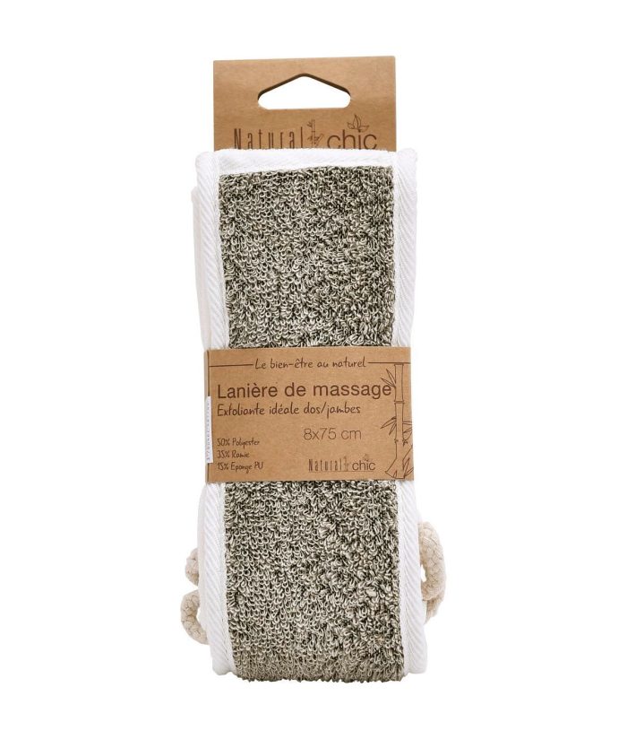 EXFOLIATING MASSAGE STRAP FOR BODY POLYESTER/RAMIE SMALL SIZE - CREAM/TAUPE