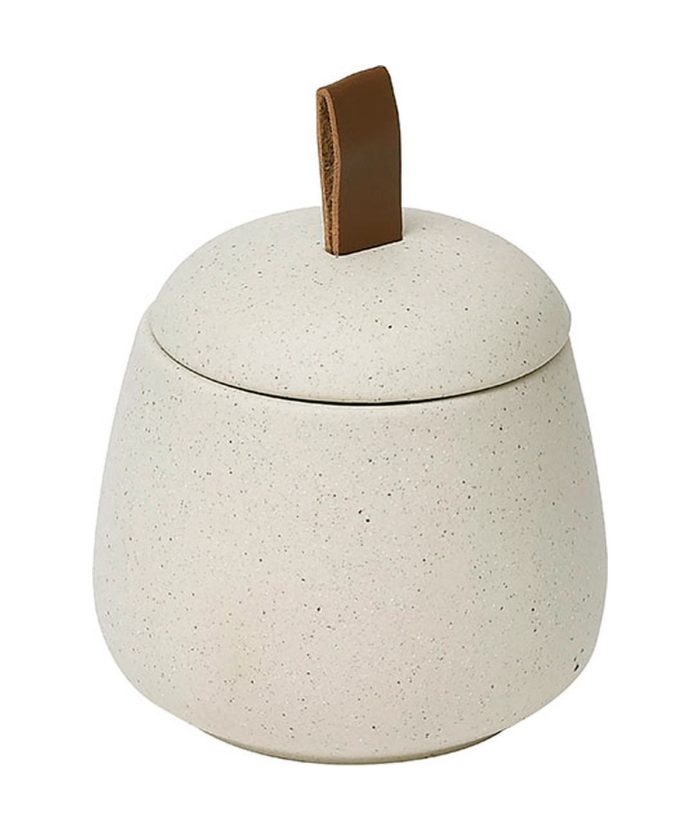 Rustieke wattenhouder met deksel stoneware crème landelijke wattenschijfjeshouder wattenpot wattenstaafjeshouder steen beige