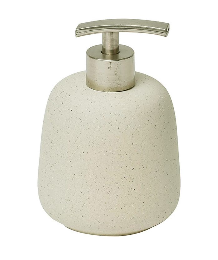 Rustieke zeepdispenser stoneware crème 480ml landelijke zeeppomp zeeppompje handzeepdispenser desinfectie dispenser steen beige