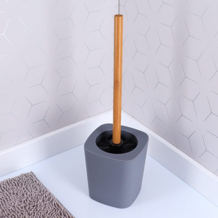RUBBER TOILET BRUSH + ABS AND BAMBOO STEM - GREY