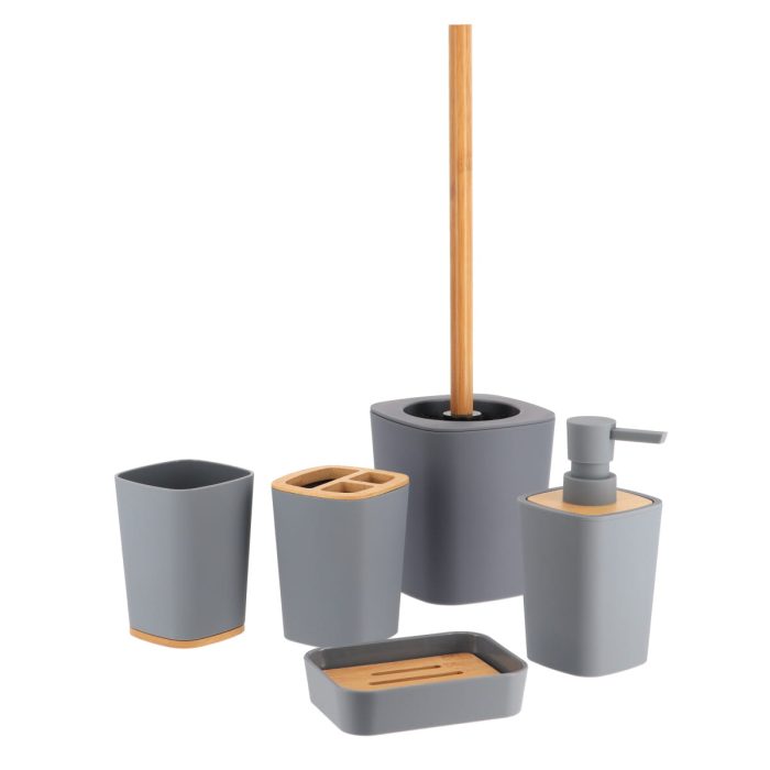RUBBER TOILET BRUSH + ABS AND BAMBOO STEM - GREY