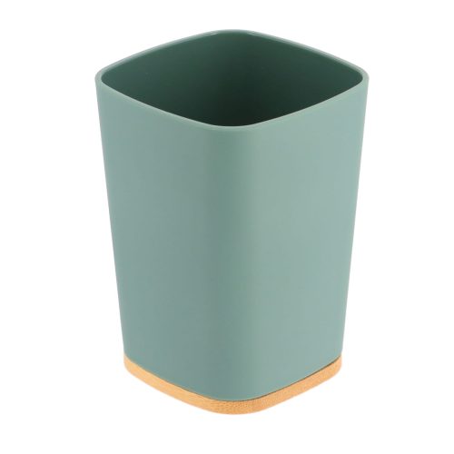 Vierkante badkamerbeker bamboe-kunststof salie groen-naturel 360ml tandenborstelhouder badkamer beker tandenborstelbeker spoelbeker moderne modern minimalistische hout plastic