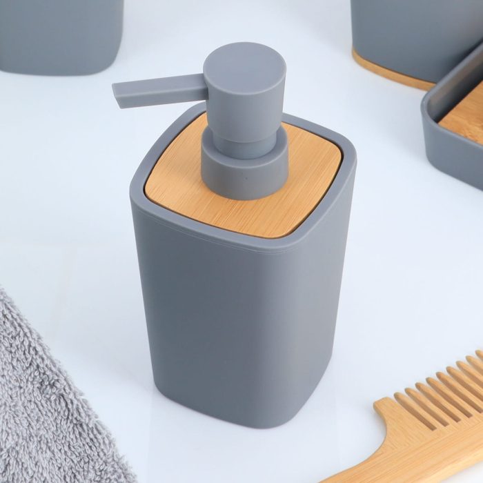 RUBBER SOAP DISPENSER + ABS AND BAMBOO 380 ML - GREY