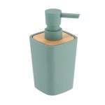 Vierkante zeepdispenser bamboe-kunststof salie groen-naturel 380ml zeeppomp moderne decoratieve handzeep dispenser hout plastic