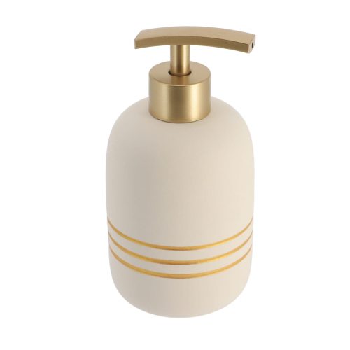 Zeepdispenser stoneware crème-goud 400ml zeeppomp handzeepdispenser desinfectie dispenser steen beige crème moderne chique