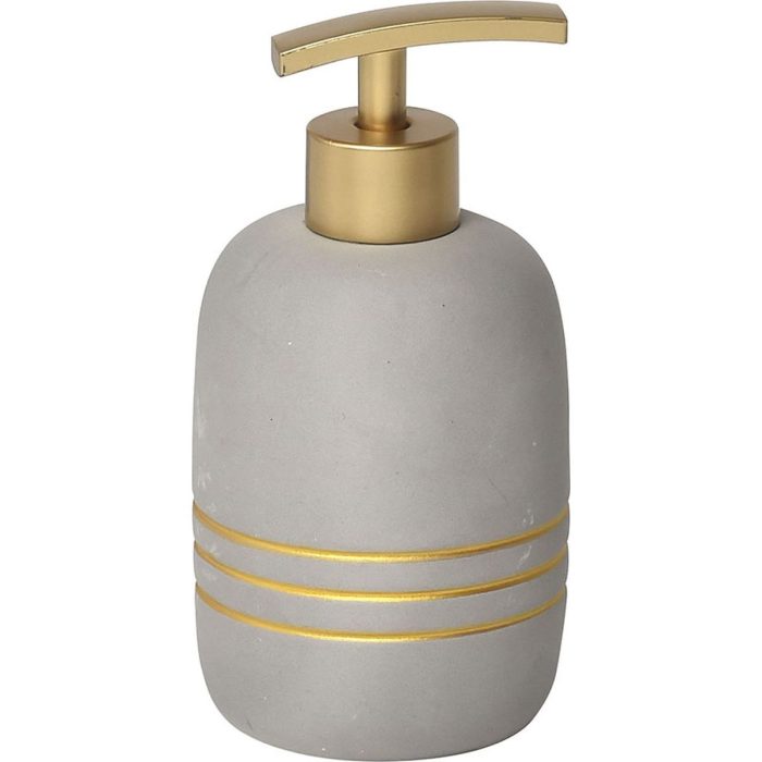 Zeepdispenser stoneware grijs-goud 400ml zeeppomp zeeppompje handzeepdispenser steen goud gelijnd chique