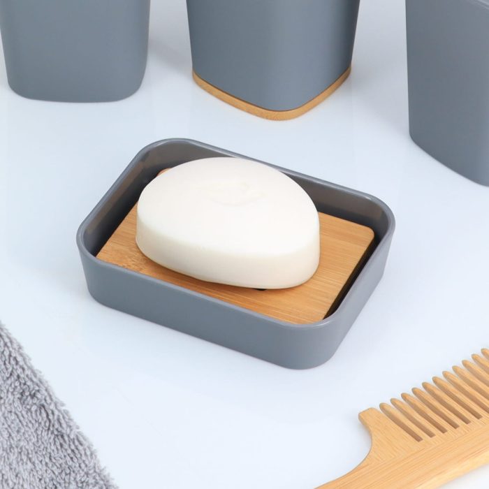 RUBBER SOAP DISH + ABS AND BAMBOO - GREY