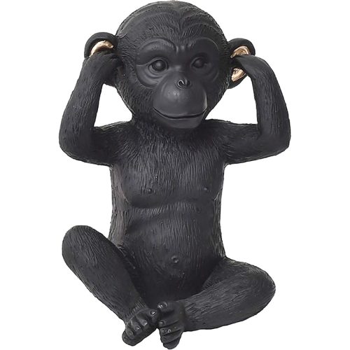 Decoratief aapje "horen" polyresin zwart-goud modern ornament beeld beeldje kunststof resin