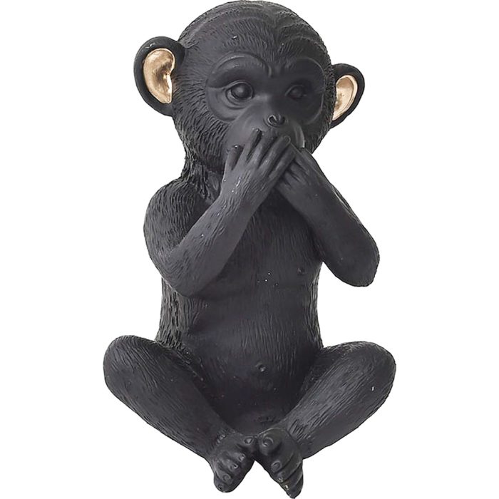 Decoratief aapje “zwijgen” polyresin zwart-goud modern ornament beeld beeldje kunststof resin
