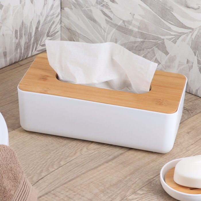 PP TISSUE BOX + BAMBOO COVER - WHITE/BAMBOO