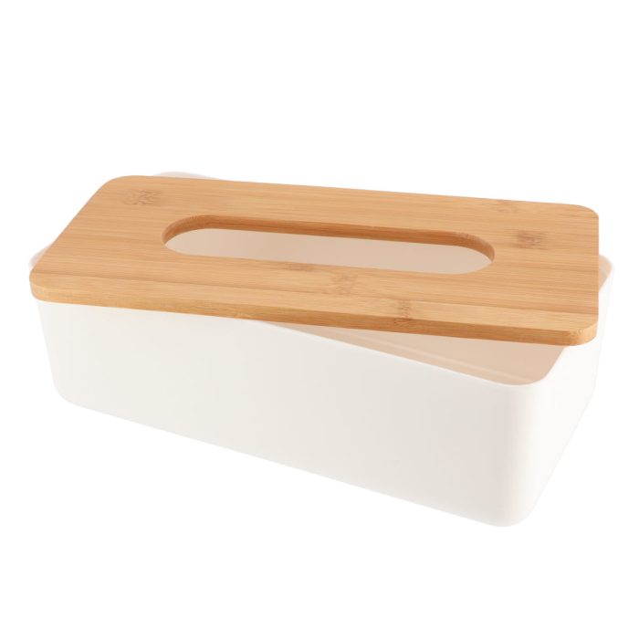 PP TISSUE BOX + BAMBOO COVER - WHITE/BAMBOO