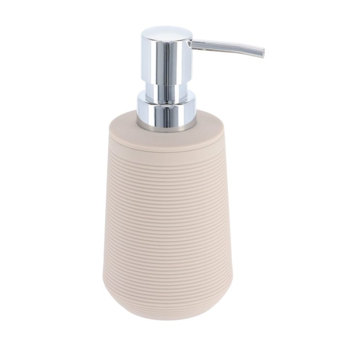 Zeepdispenser kunststof-rubber taupe geribbeld 300ml zeeppomp handzeep dispenser plastic beige met ribbels moderne modern
