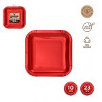 Vierkant vierkante kartonnen feestbord plat bord 23x23cm ROOD 10st METALLIC-rood
