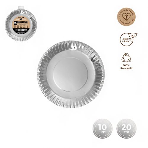 Rond plat bord ZILVER 20cm 10st METALLIC