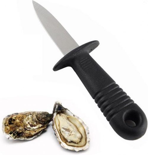 Oester knife mes oestermes schaaldieren schelpdieren RVS kunststof grip zwart zilver