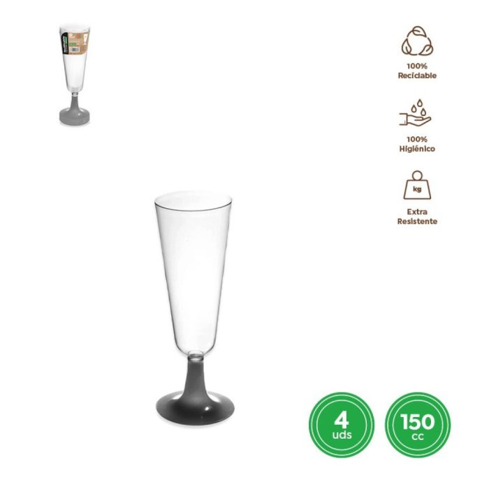 Champagneglas 150cc zilver/transp herbruikbaar 4st