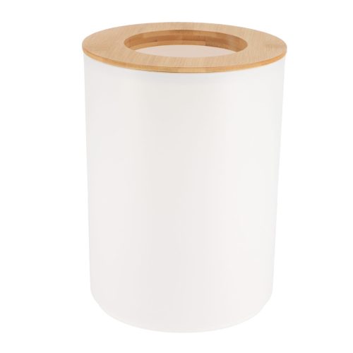 PP WASTEBIN 5L WITH BAMBOO LID WITH HOLE - WHITE/BAMBOO