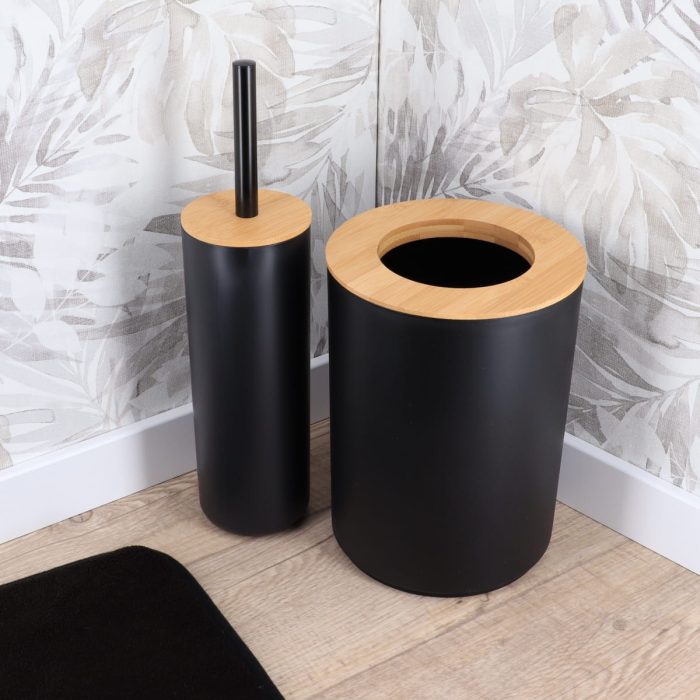 PS AFVALEMMER WITH BAMBOO COVER 5L - ZWART /BAMBOO