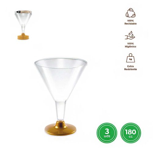 Helder/goud cocktailglas 180cc HERBRUIKBAAR