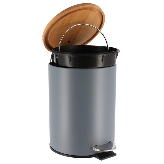 METAL DUSTBIN SOFT CLOSE 2,5L- GREY / BAMBOO